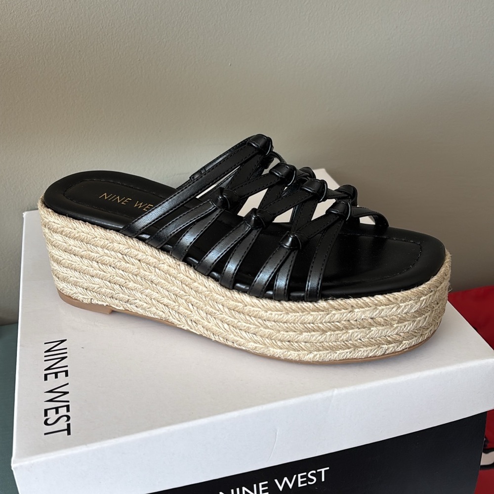 Nine West Black and Tan Wedge Sandals